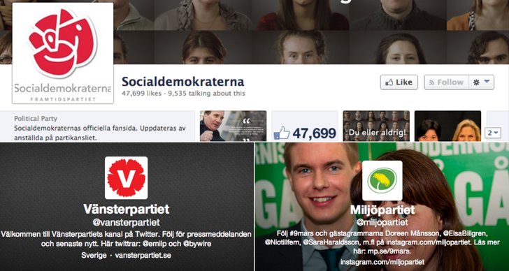 Sociala Medier, vänsterpartiet, Socialdemokraterna, Miljöpartiet, Valrörelse